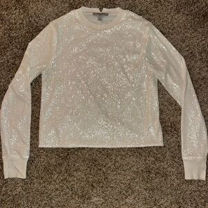 All Saints Sparkling White Sequin Long Sleeve Top